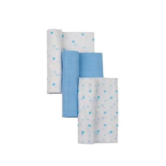 Set 3 museline pentru bebelusi 80 x 80 cm Inter Baby - alb si bleu