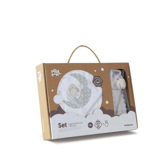 Set cadou bebe cu prosop baie si jucarie plus ursulet Inter Baby - gri