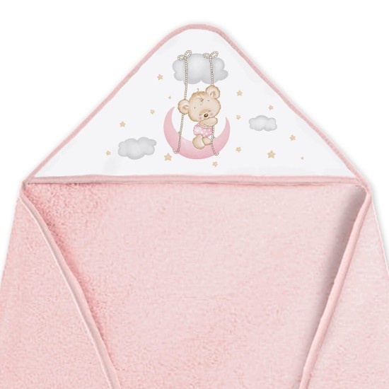 Set cadou bebelusi cu prosop baie si bavetica Inter Baby - ursulet roz