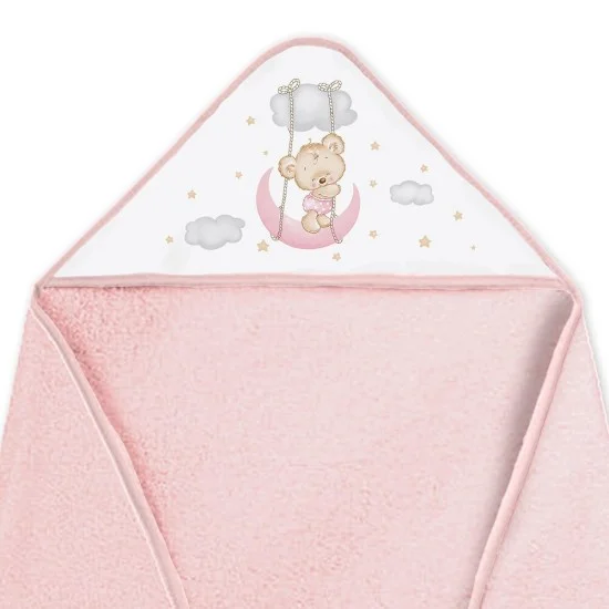 Set cadou bebelusi cu prosop baie si bavetica Inter Baby - ursulet roz