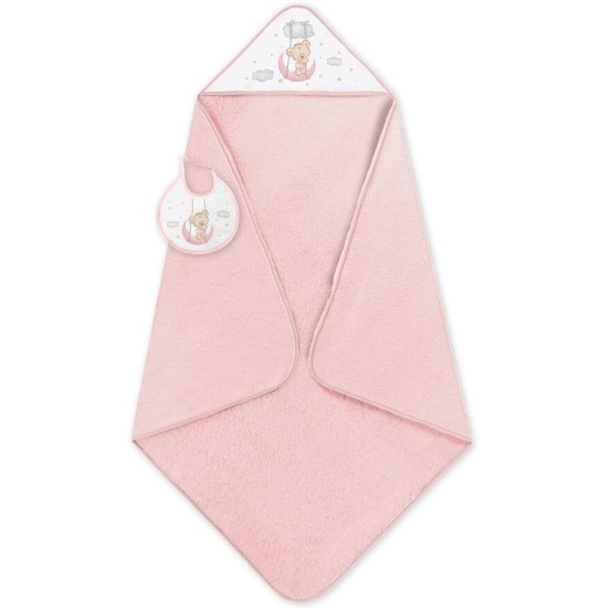 Set cadou bebelusi cu prosop baie si bavetica Inter Baby - ursulet roz
