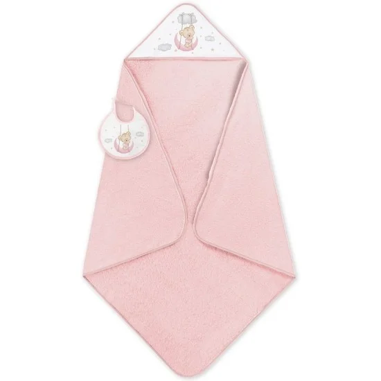 Set cadou bebelusi cu prosop baie si bavetica Inter Baby - ursulet roz