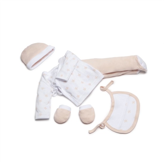 Set cadou nou nascuti 5 piese din bumbac Inter Baby - alb si stelute roz