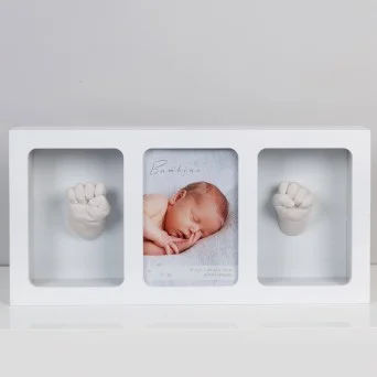 Kit amprenta bebe 3D manuta si piciorus cu rama foto Bambino by Juliana alba