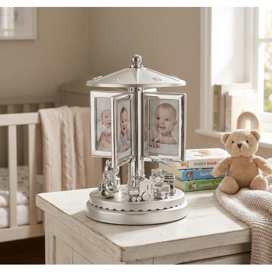 Carusel muzical argintat cu spatii pentru fotografii krbaby.ro
