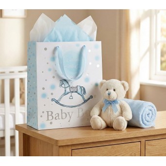 Punga cadou medie baby boy cu calut balansoar