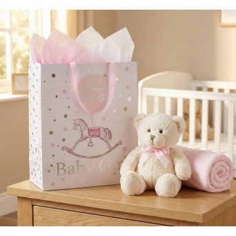 Punga cadou medie baby girl cu calut balansoar