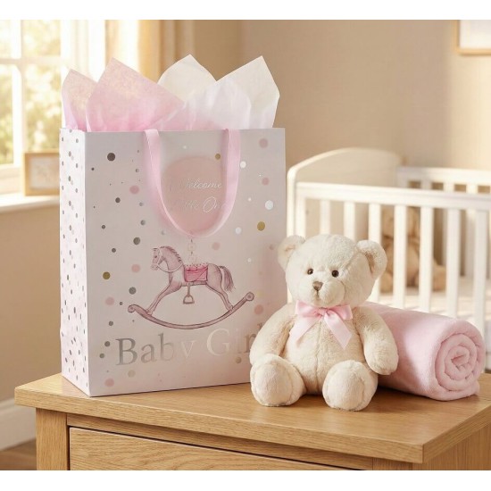 Punga cadou medie baby girl cu calut balansoar