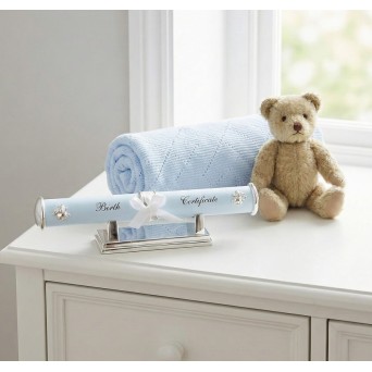 Suport argintat certificat de nastere albastru Baby Boy - Silver Memories
