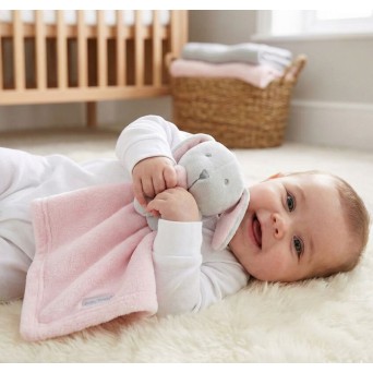 Jucarie de atasament iepuras cu minipaturica Baby Town roz 35 cm