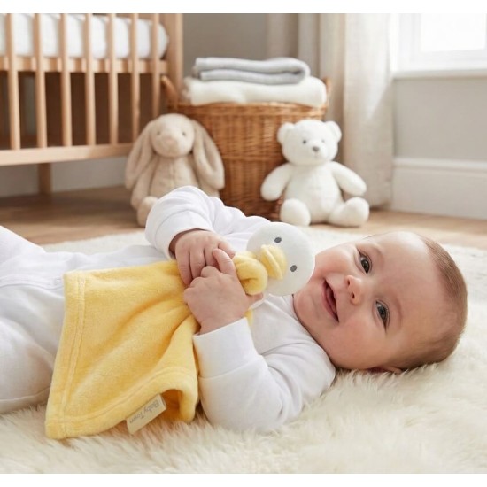 Jucarie de atasament tip comforter ratusca Baby Town galbena 35 cm