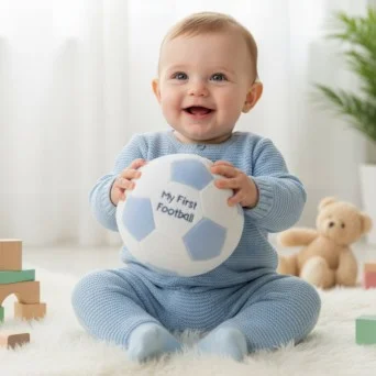 Jucarie plus prima mea minge de fotbal "My First Football" cu zornaitoare 15 cm