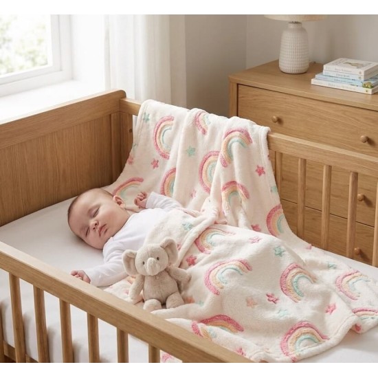 Paturica bebe din fleece ultra-moale Hugs & Kisses cu curcubeu 70x90 cm