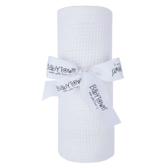 Paturica celulara bebelusi din bumbac Baby Town alba 70x90 cm