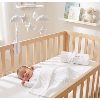 Paturica celulara bebelusi din bumbac Baby Town alba 70x90 cm