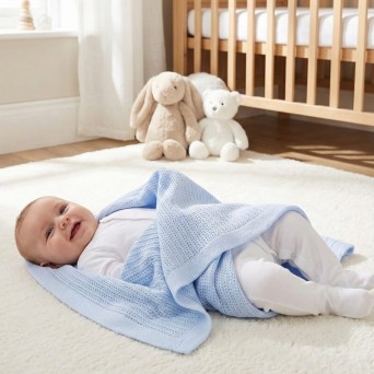 Paturica celulara premium din bumbac Baby Town bleu 70x105 cm