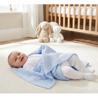 Paturica celulara premium din bumbac Baby Town bleu 70x105 cm