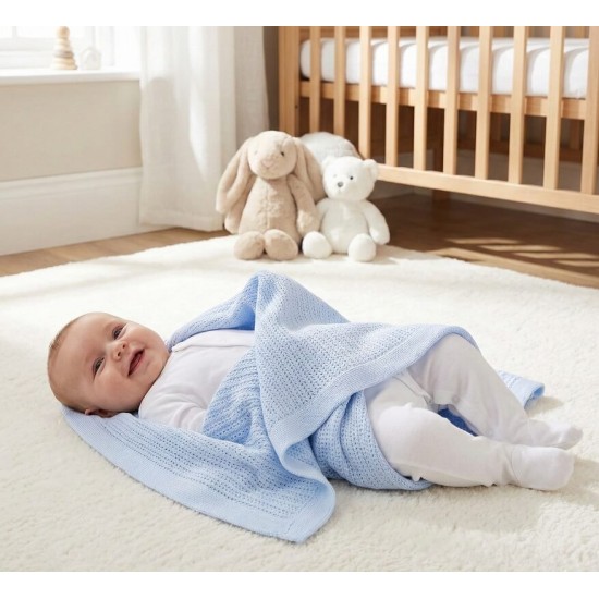 Paturica celulara cu tesatura densa din bumbac bleu Baby Town krbaby.ro