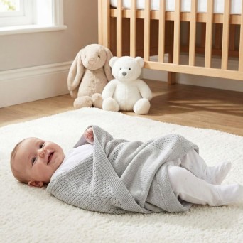 Paturica celulara premium din bumbac Baby Town gri 70x105 cm