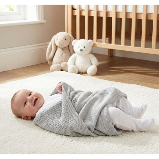 Paturica celulara cu tesatura densa din bumbac gri Baby Town krbaby.ro