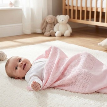 Paturica celulara premium din bumbac Baby Town roz 70x105 cm