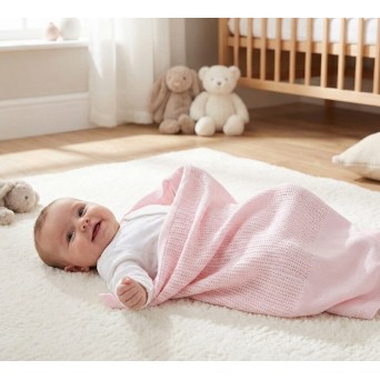 Paturica celulara premium din bumbac Baby Town roz 70x105 cm