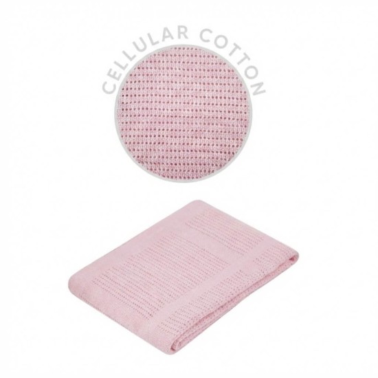 Paturica celulara din bumbac roz Hugs & Kisses pentru bebelusi 70x90 cm