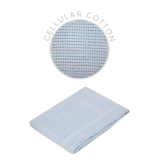 Paturica celulara din bumbac bleu Hugs & Kisses pentru bebelusi 70x90 cm