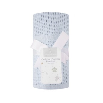 Paturica celulara din bumbac bleu Hugs & Kisses pentru bebelusi 70x90 cm