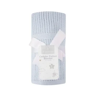 Paturica celulara din bumbac bleu Hugs & Kisses pentru bebelusi 70x90 cm