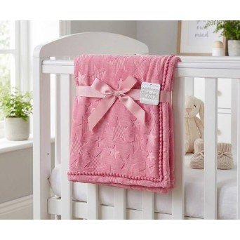 Paturica premium Soft Touch Dusty Pink cu stelute si ciucuri 75x90 cm