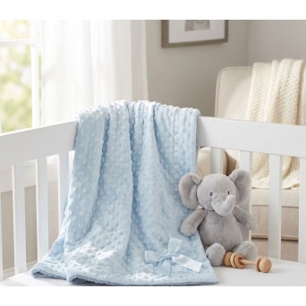 Paturica premium Soft Touch bleu cu buline in relief si blanita Sherpa 75x100 cm