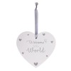 Placuta decorativa din lemn inimioara Hugs & Kisses Welcome Baby 14x13 cm