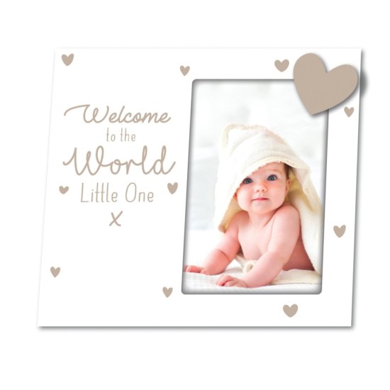 Rama foto din lemn Hugs & Kisses Welcome Baby alba