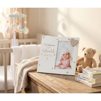 Rama foto din lemn Hugs & Kisses Welcome Baby alba