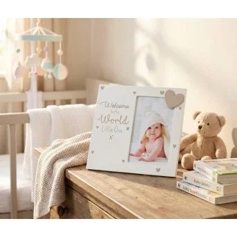 Rama foto din lemn Hugs & Kisses Welcome Baby alba