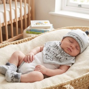 Set cadou bebelusi 3 piese gri Hello World