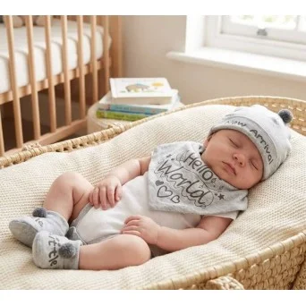 Set cadou bebelusi 3 piese gri Hello World