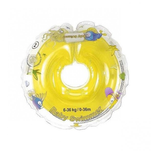 Colac de gat pentru bebelusi Babyswimmer galben cu zornaitoare 6-36 luni