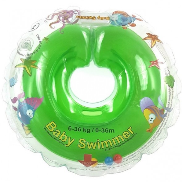 Colac de gat pentru bebelusi Babyswimmer verde cu zornaitoare 6-36 luni