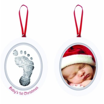 Pearhead - Kit rama foto ovala cu amprenta din cerneala Baby's First Christmas