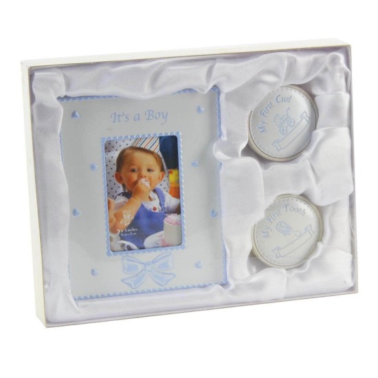 Set cadou rama foto, cutiuta prima suvita si cutiuta primul dintisor Blue Juliana - krbaby.ro