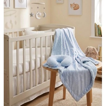Paturica pufoasa bebe Mother's Choice bleu cu 2 fete