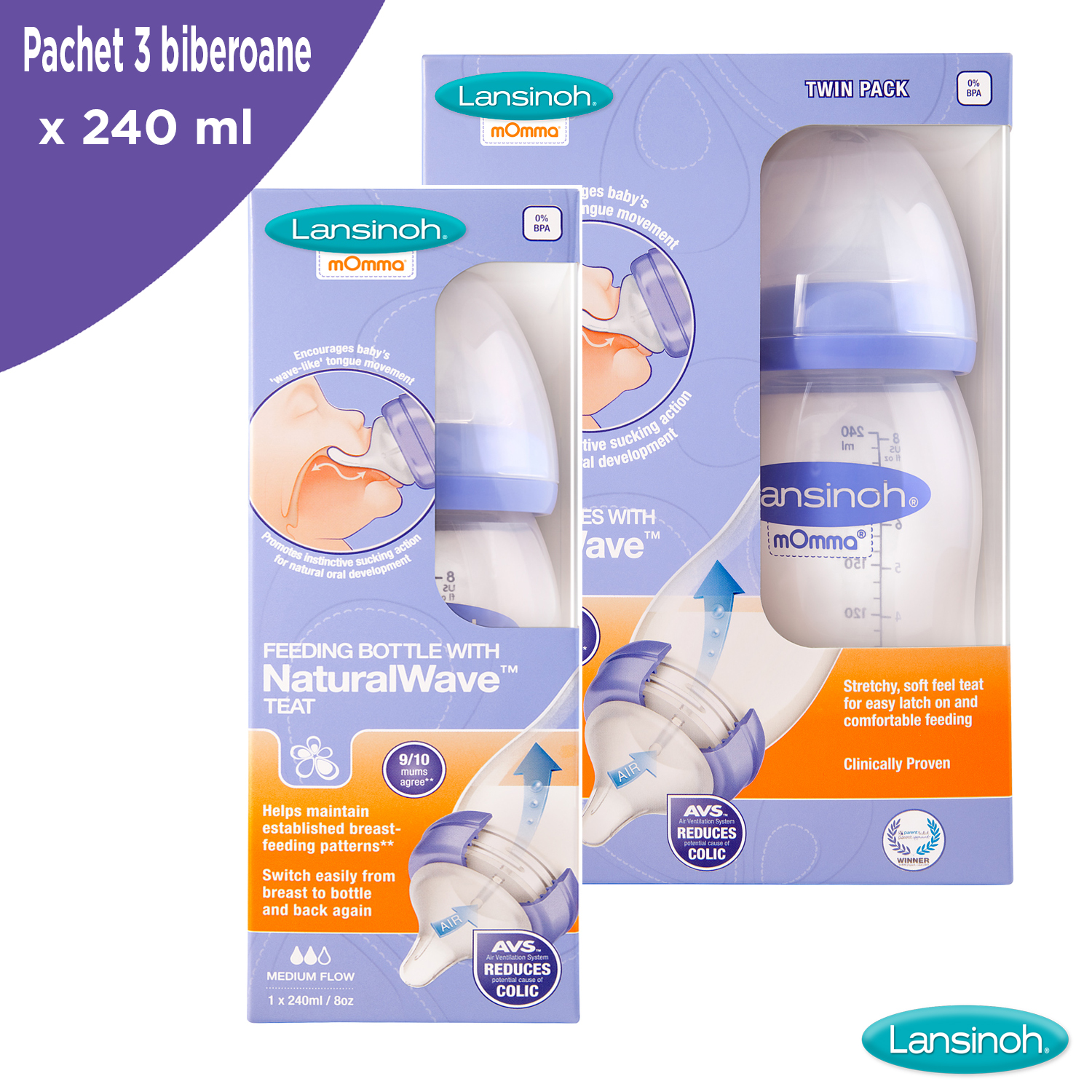 Lansinoh Set 3 Biberones de 240 ml - El Palacio de Hierro