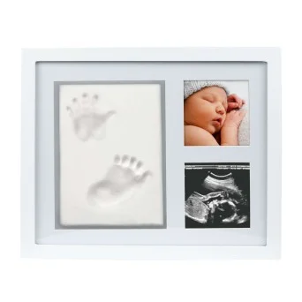 Kit amprenta mulaj bebe cu rama foto pentru 2 fotografii Pearhead alba