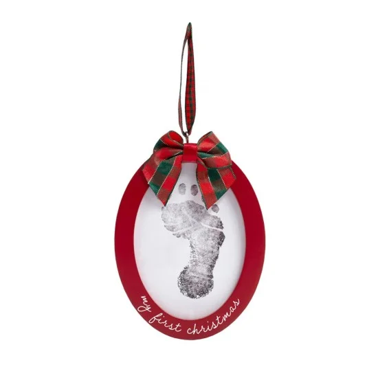 Kit rama foto ovala rosie cu amprenta din cerneala First Christmas Pearhead