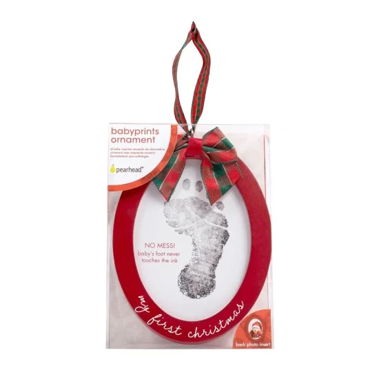 Kit rama foto ovala rosie cu amprenta din cerneala First Christmas Pearhead