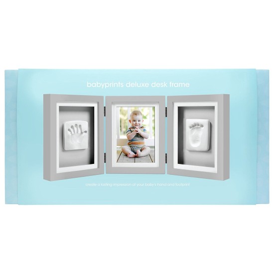 Pearhead - Kit rama foto tripla gri cu amprente manuta si piciorus krbaby.ro