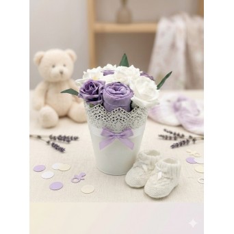 Buchet de flori lila din hainute pentru fetite - 7 piese