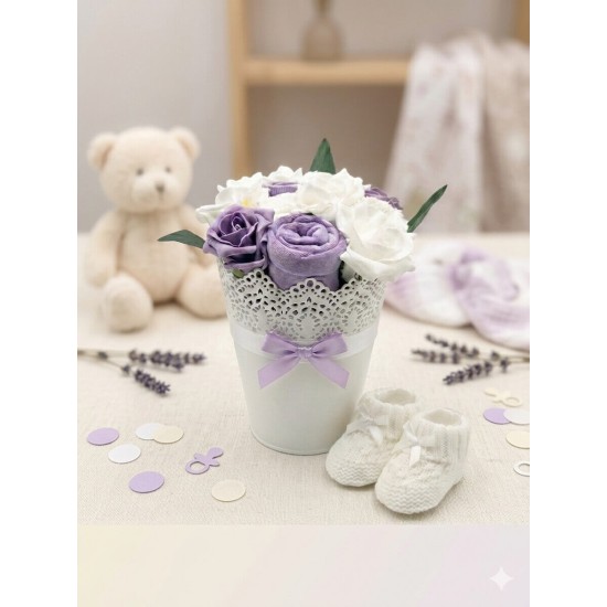 Buchet de flori mov din hainute pentru fetite - 7 piese krbaby.ro